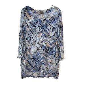 Chicos Size 3 3/4 Sleeve Scoop Neck blouse Animal Art Print Paisley Xl